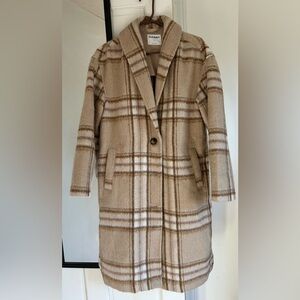 Old Navy Cream and Brown Plaid Teddy Jacket